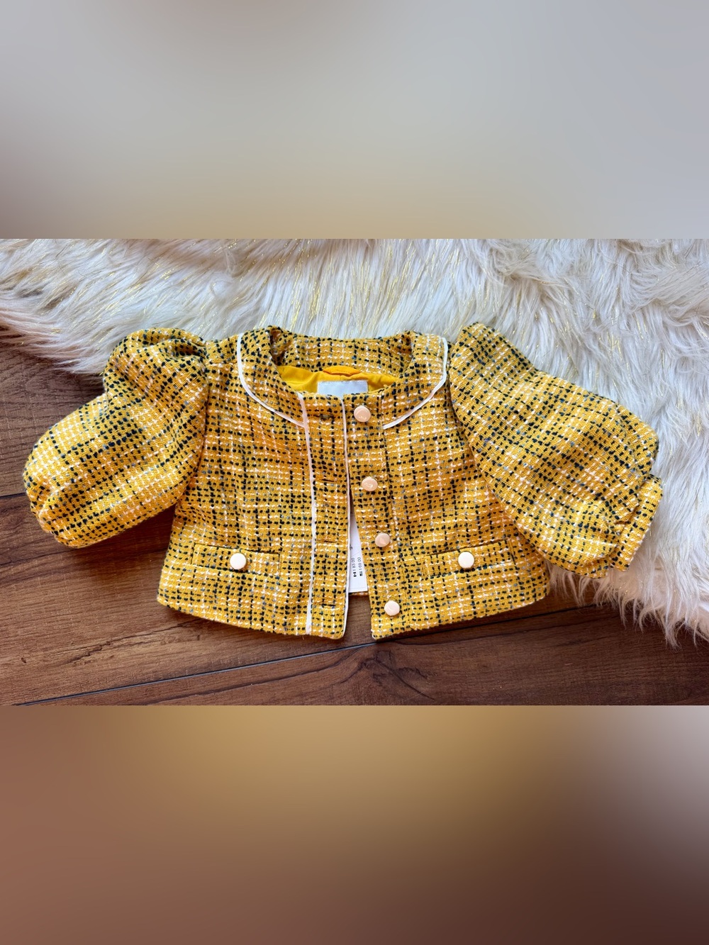 Janie & Jack Yellow Tweed Boucle Sleeve Jacket Size 12-18 Months NWT